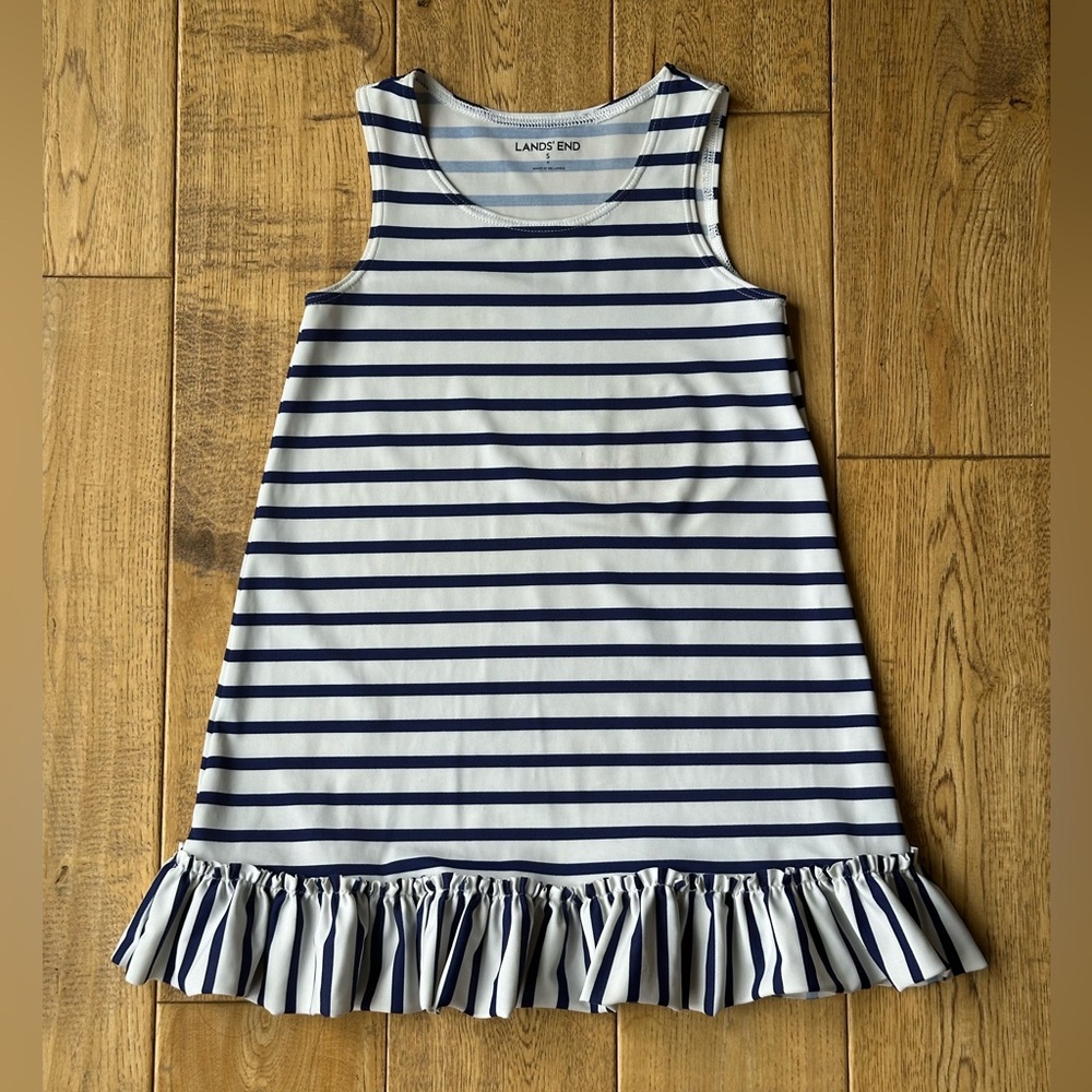 Lands’ End Navy White Stripe Sleeveless Swim Cover Up Dress size 4